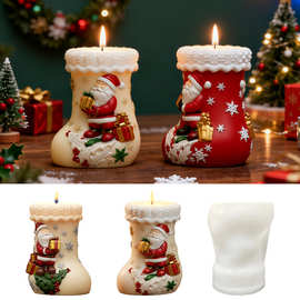 跨境新品圣诞袜蜡烛模具diy圣诞节装饰摆件圣诞靴子石膏硅胶模具