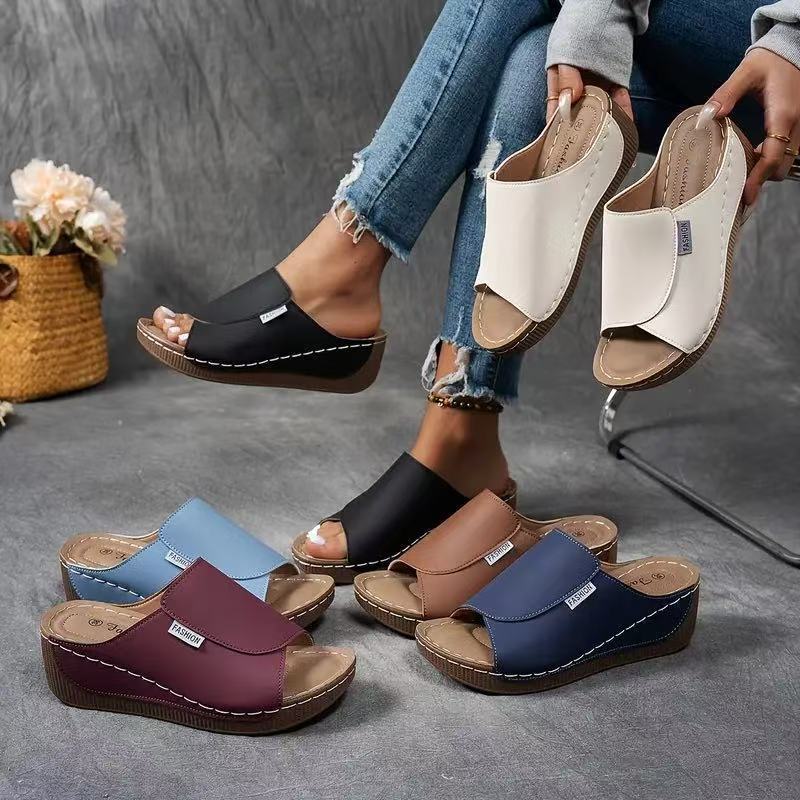casual solid color fashionable women's slippers platform