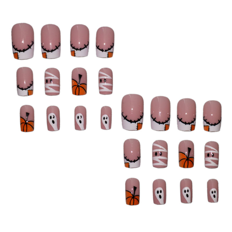 X-0630万圣节爆款穿戴甲中方形南瓜幽灵可拆卸假指甲nail|undefined