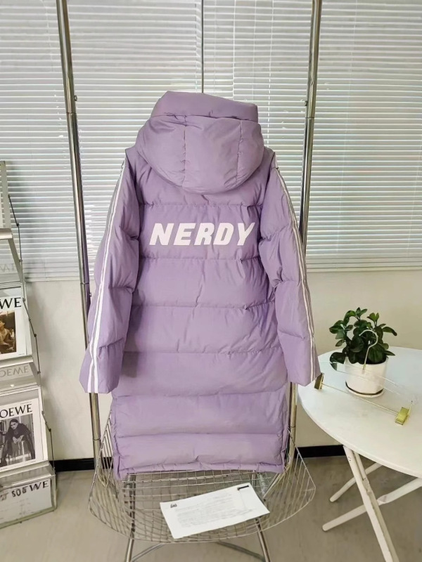 冬季NERDY韩系过膝加厚后背反光字母潮流情侣同款连帽长款羽绒服|undefined