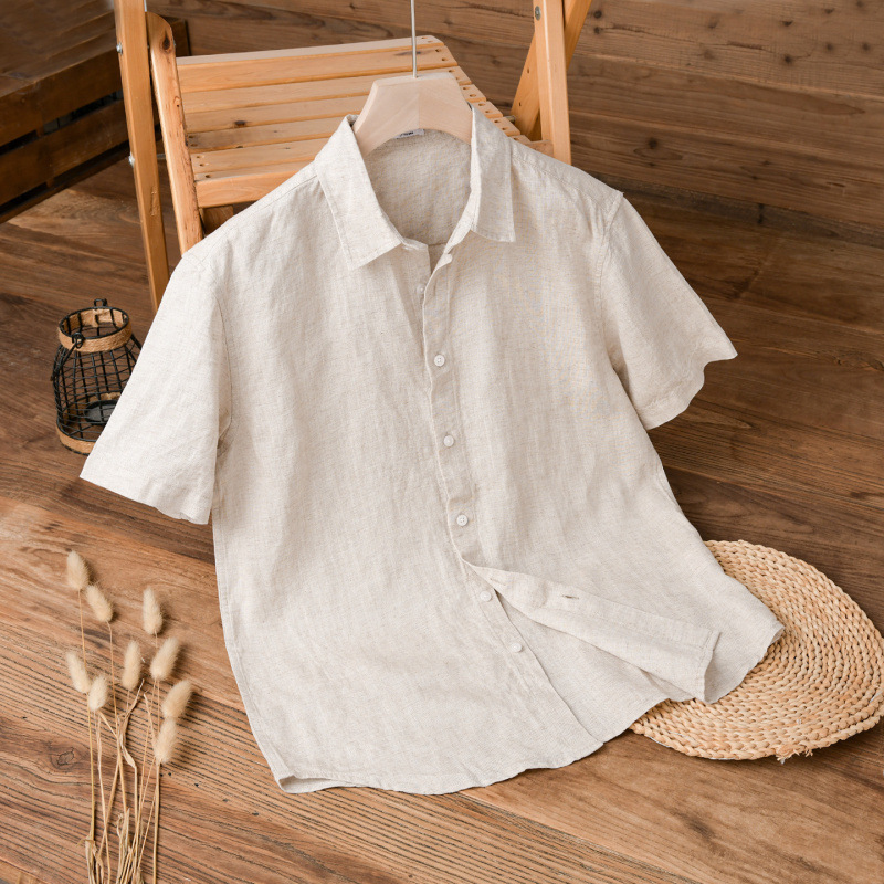 Summer Tencel Linen Men's Short-Sleeved Shirt Casual Loose Business Versatile Thin Cool-Feeling Men's Shirt 841