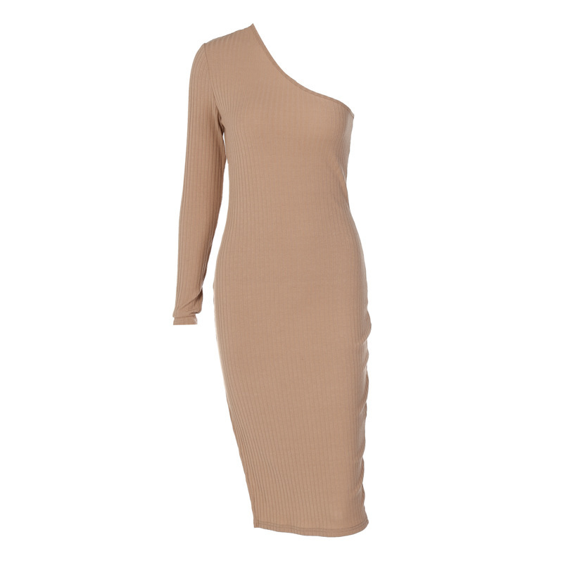 Stripe Design Elegant Style Wholesale Women'S Elegant Stripe Solid Color Oblique Shoulder Style Pencil Skirt