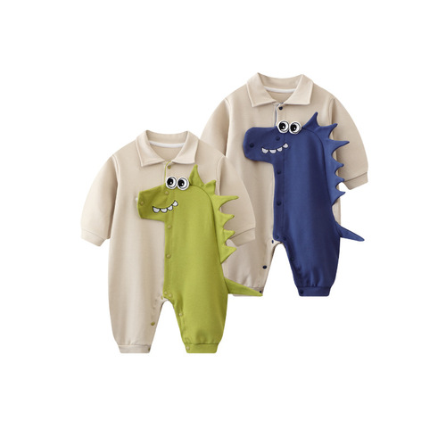 Ins baby onesie striped shoulder straps Korean version faux two-piece spring and autumn long-sleeved baby crawling suit casual outdoor clothes
