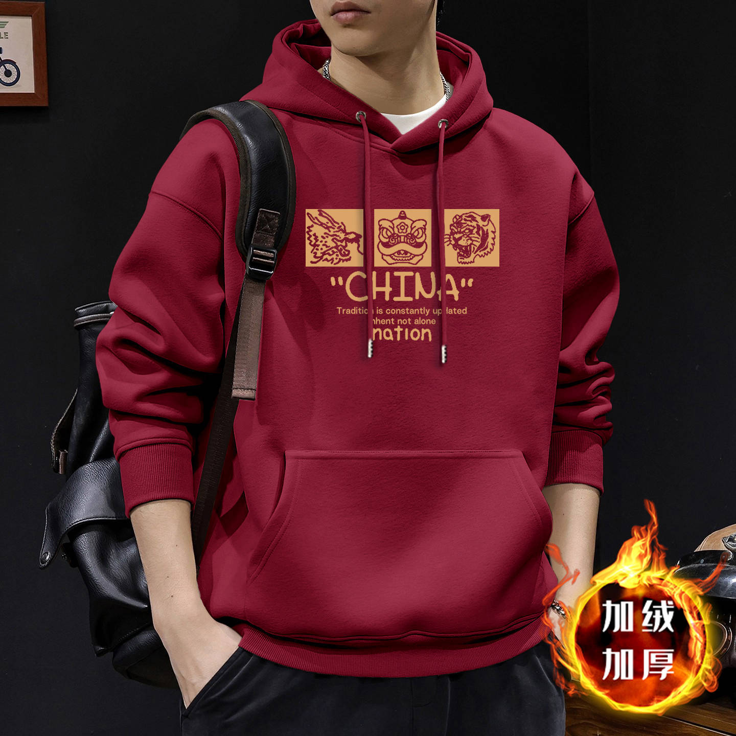 Chaqueta con capuz para hombres primavera y otoño marca de moda americana con chaqueta gruesa de lana de invierno de gran tamaño