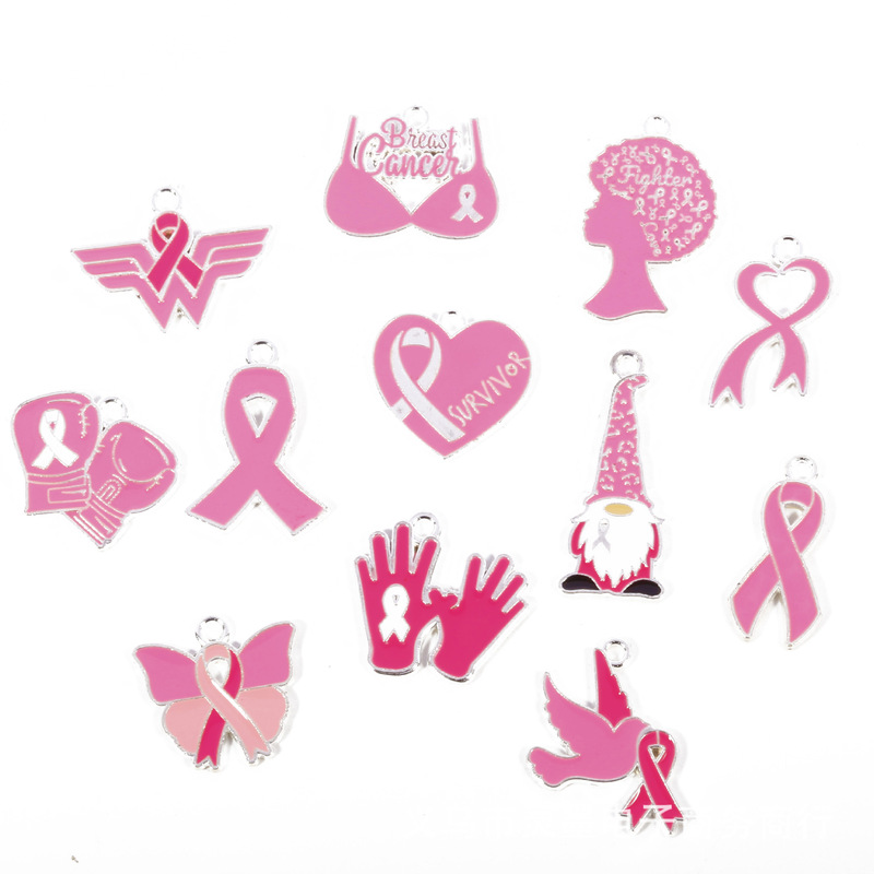 Breast Day Theme Pendant Pink Female Keychain Zinc Alloy Accessories Necklace Key Jewelry