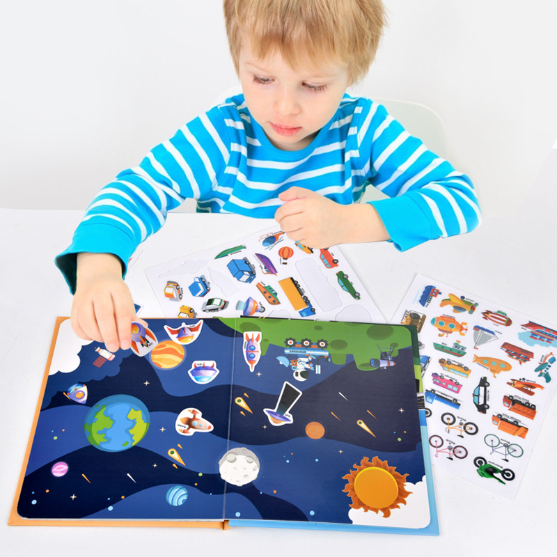 Diversión para niños jalea mágica pegatina libro rompecabezas bebé educación temprana repetidamente pegar pegatina de dibujos animados juguete