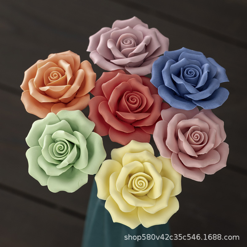 Ceramic Handmade Rose Artificial Flower Home Decoration Ornaments Wedding Flower Bouquet Porcelain Flower Eternal Flower Valentine's Day Gift