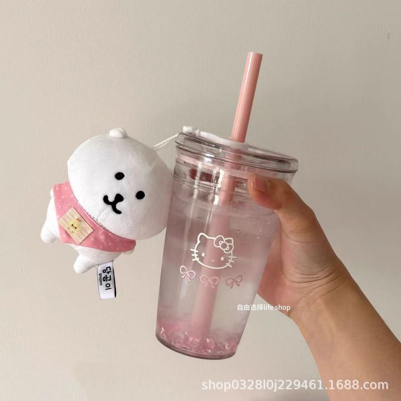 kitty猫水杯吸管杯塑料水杯耐高温吸管杯爆款桌面直饮杯高颜值女|undefined