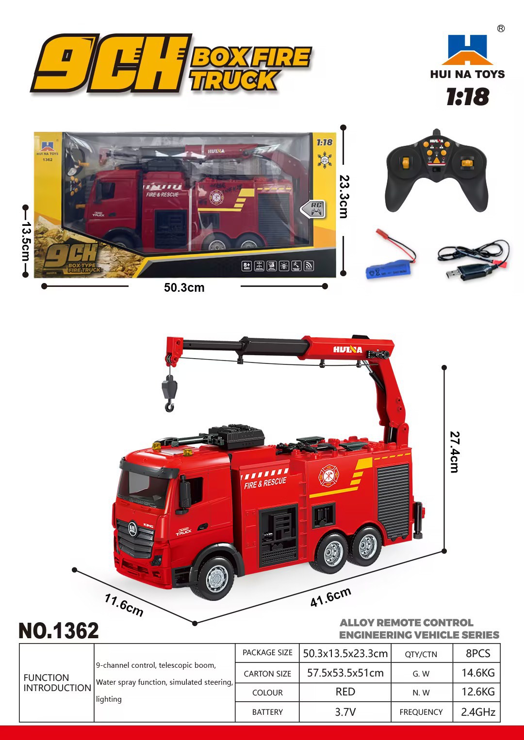 Selección estricta transfronteriza 1: 18 aleación de simulación eléctrica carro plano camión de bomberos camión de ingeniería camión juguetes de control remoto