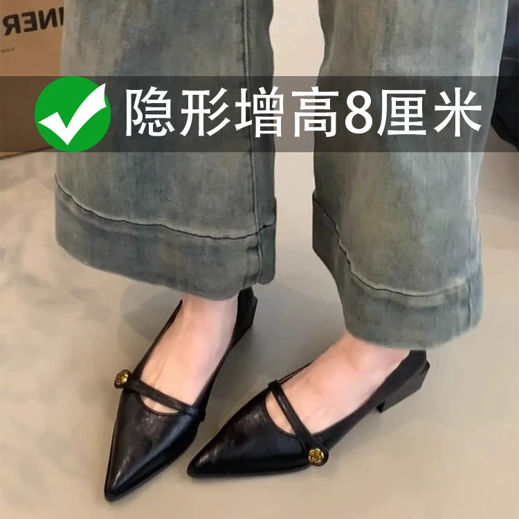 Ретро туфли на высоком каблуке женская камелия толстая пряжка на каблуке увеличена