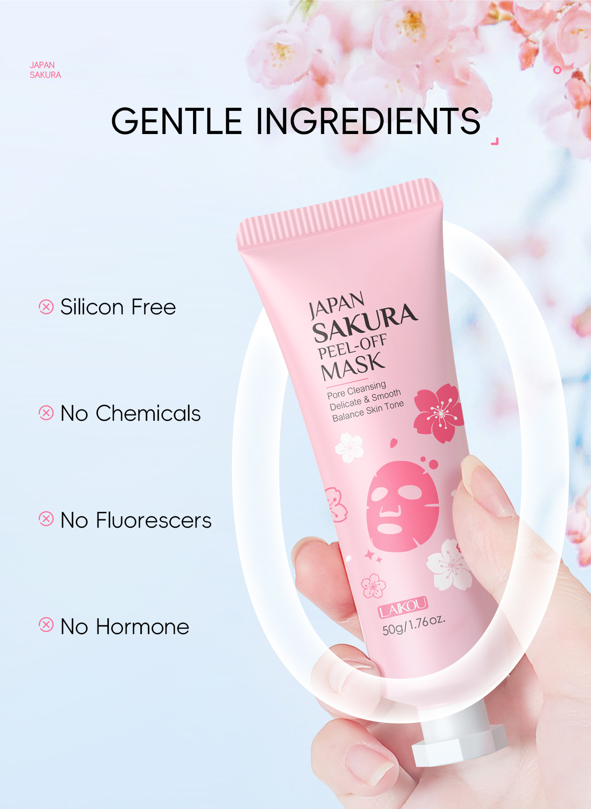Cross-border laikou Cherry Blossom Peel-off Mask 50g (Color Box) Pore-cleansing, hydrating and moisturizing skin care product manufacturer undefined