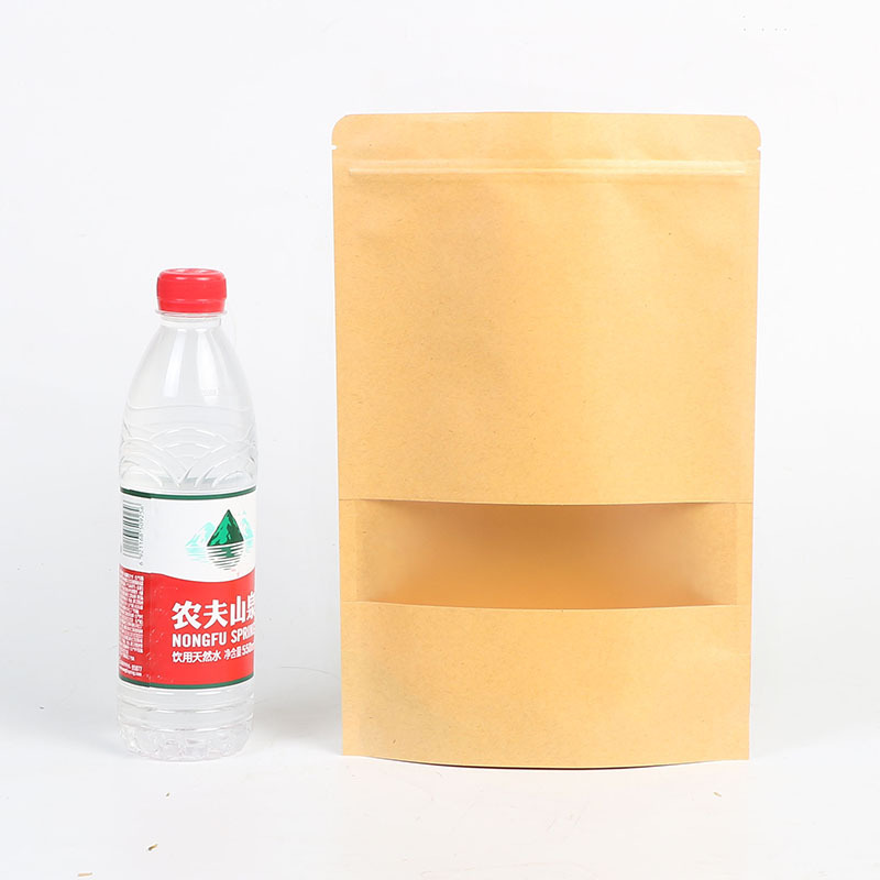 Ventana abierta Bolsa de papel Kraft esmerilado en tres dimensiones de frutas secas bolsa de envasado de alimentos se puede agregar el logotipo de la bolsa sellada autosellante de té de nuez