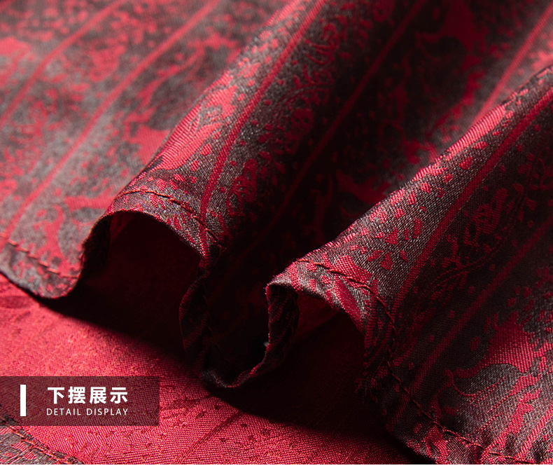 Áo sơ mi nam tay ngắn tơ tằm phong cách Trung Hoa cổ điển — Dải đỏ G6026 chi tiết 19