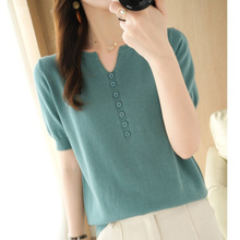 春季新款圆领棉麻短袖T恤女宽松棉麻针织半袖显瘦百搭上衣棉