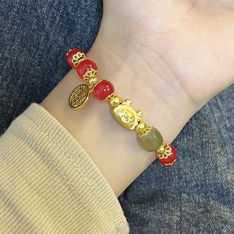 2024 Yilong albóndigas al vapor dragón año pulsera mujer cristal pulsera luz lujo Zodiaco dragón suerte regalo