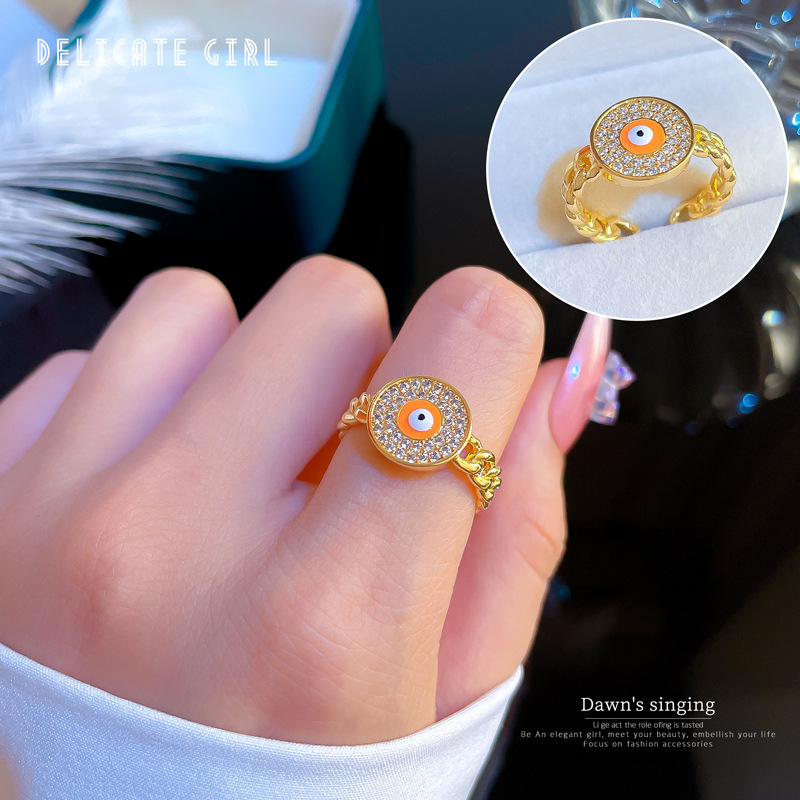 Retro Round Eye Brass Plating Inlay Zircon Open Ring 1 Piece