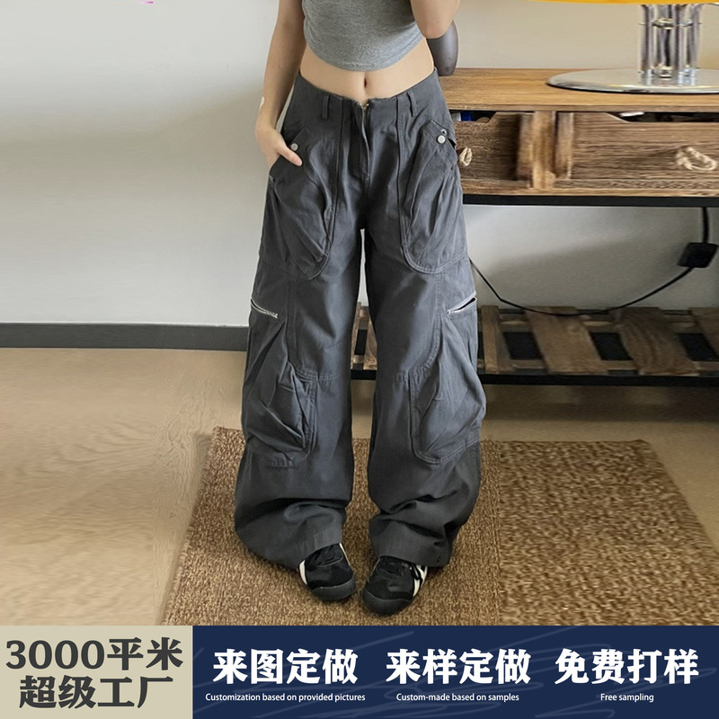 Gts丨American Retro Vintage Cargo Pants for Men and Women, Trendy Street Multi-Flap Pocket Pants Loose Casual Wide-Leg Pants