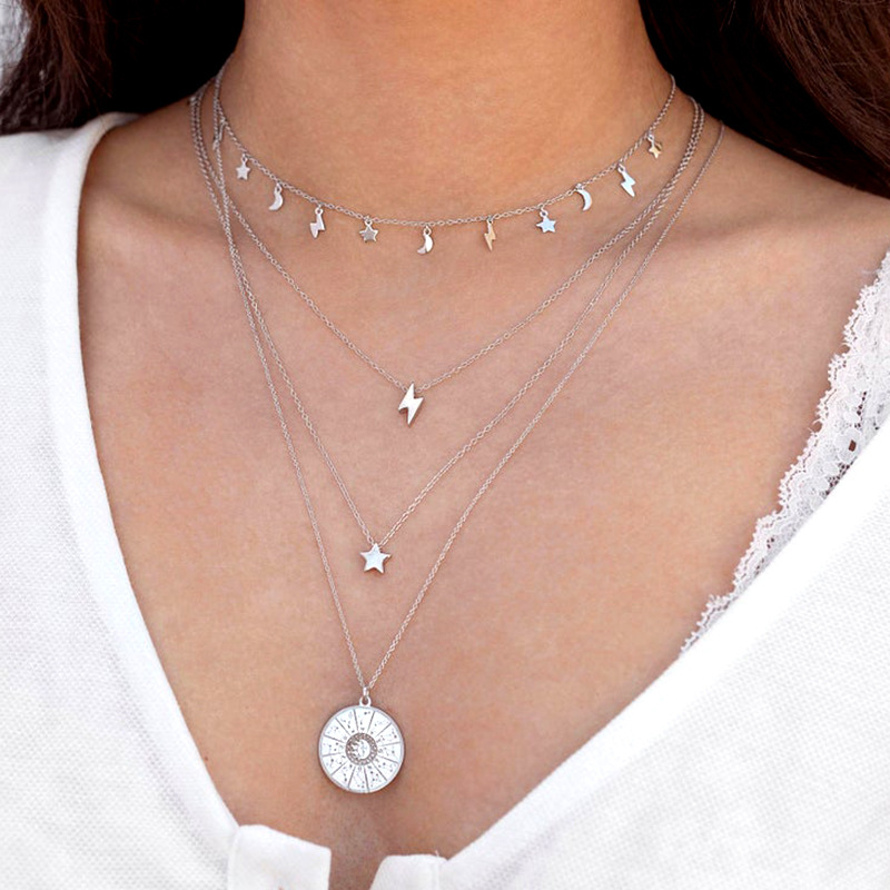 S925 Silver New Necklace Star Moon Lightning Pendant Necklace Fashion Simple Clavicle Chain display picture 5