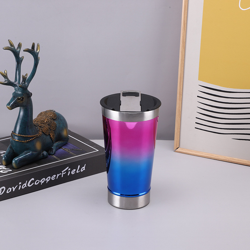 Gradiente creativo galvanoplastia UV con taza abridor de botellas de cerveza 304 aislamiento de acero inoxidable taza de helado de mantenimiento de frío taza de coche