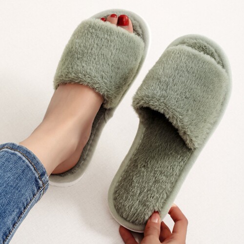 Cross-border new autumn and winter home open-mouth plush slippers breathable warm fuzzy slippers for women comfortable lightweight slippers