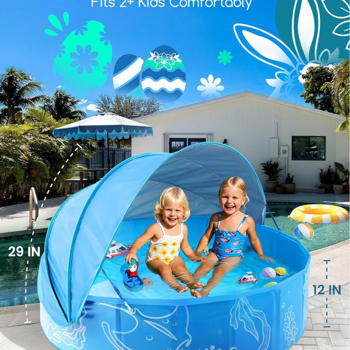 New Foldable Children's Swimming Pool with Canopy Convenient Children's Swimming Pool with Awning Convenient Water Games