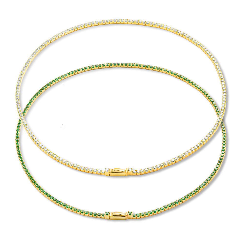 欧美跨境热销s925纯银镶嵌满钻多色彩锆项链INS风锁骨链新款爆款