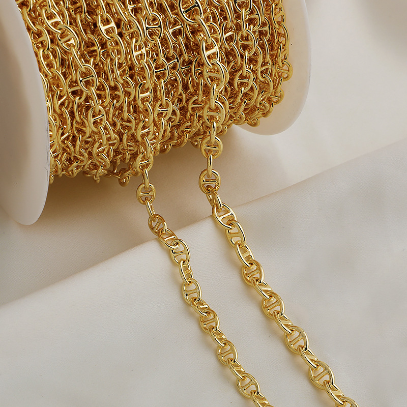 14K package gold color retention Japanese word double hole loose chain pig nose chain CD chain necklace material diy extension chain accessories