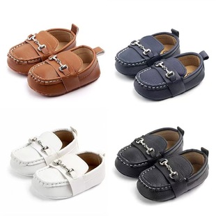 Autumn and Winter Style Infant Soft-Soled Non-Slip Wear-Resistant Fashionable Versatile Indoor and Outdoor Loafers Pu Upper Iron Buckle Decoration Trendy