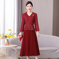 xxnz6626国庆喜婆婆婚宴装礼服裙2025秋季妈妈喜服新中式连衣裙女