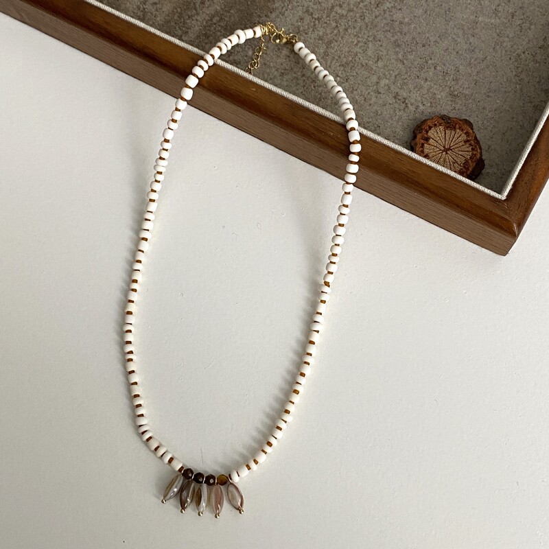 小众设计贝壳珠流苏吊坠高级蜡绳项链复古叠戴气质串珠项链配饰女|undefined