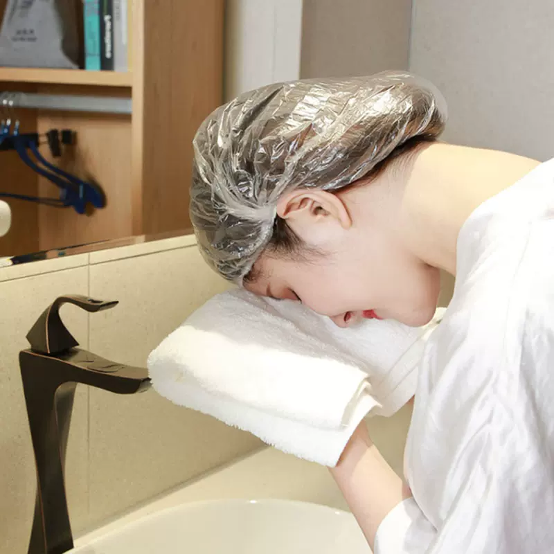 包邮批发酒店宾馆加厚透明松紧头套高压条形pe塑料一次性防水浴帽