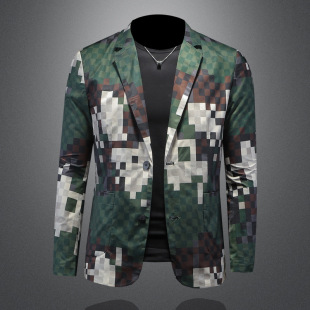 2025 New Fashion Men's Casual Suit Slim-fit Printed Suit plus size Single West Jacket X6725
