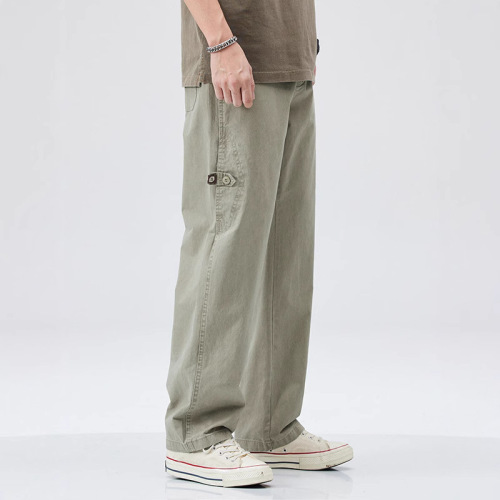 Japanese-style pure cotton straight-leg casual pants for men, summer trend brand versatile wide-leg work pants with a relaxed straight-leg vibe