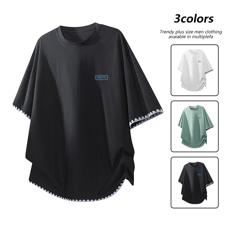 2026 New American Style Color Block Embroidered Short-Sleeve T-Shirt for Men, Summer New Trendy Loose Casual Short-Sleeve T-Shirt