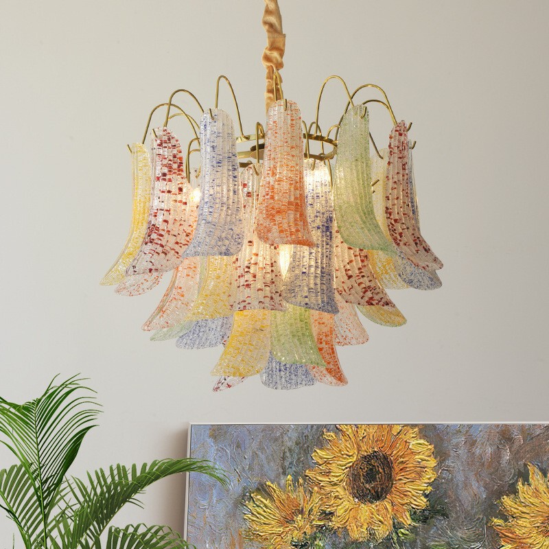 French Creative Accessible Luxury Glass Chandelier Retro Colorful Living Room Lamp House Duplex vintage Bedroom Dining Room Lamp