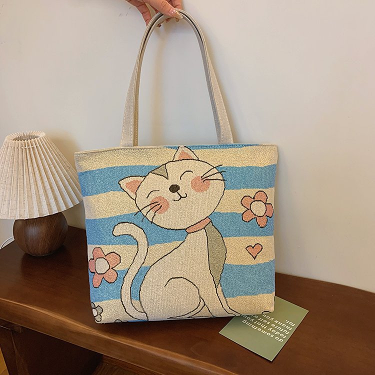 Double sided gold wire jacquard embroidered canvas student tutoring shoulder large capacity mommy bag, artistic style_voghion.com