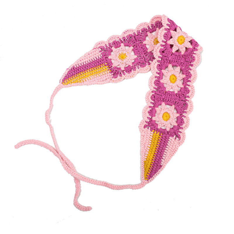 Francia cereza toallas triangulares mujeres primavera y otoño viajes padres-hijos gancho de punto flores hueco pañuelo de arte correa de pelo gorro