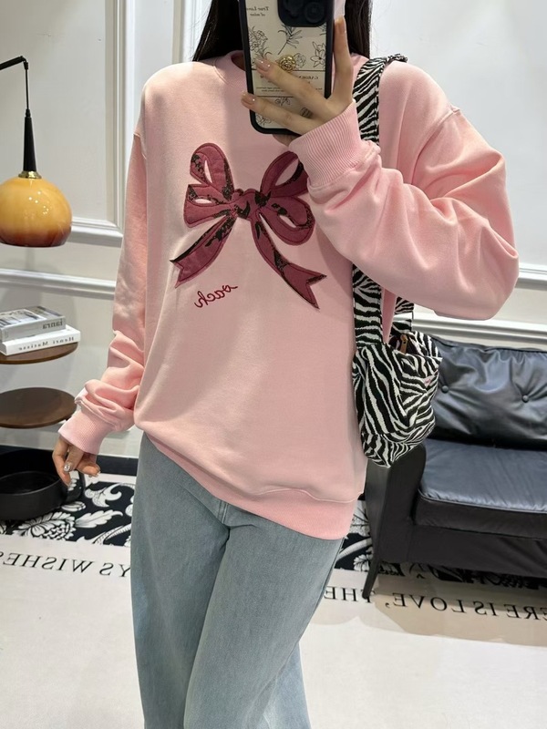 25年早秋蔻家卫衣女CH刺绣蝴蝶结圆领卫衣休闲套头显瘦百搭长袖衫|undefined