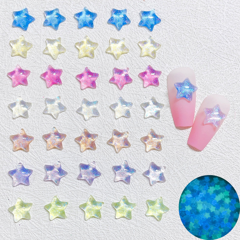 Pretty girl warrior little red book New luminous fine shining star nail jewelry internet celebrity nail ice five-pointed star