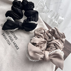 珍珠蝴蝶結馬尾發圈不傷發頭飾氣質淑女丸子頭韓國發圈女髮飾品