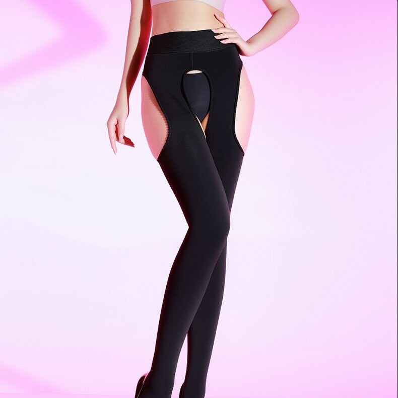 Four-Way Open Stockings, Sexy Velvet Winter Thickeneded Open Stockings, Women's Large Size Water-Gloss Socks