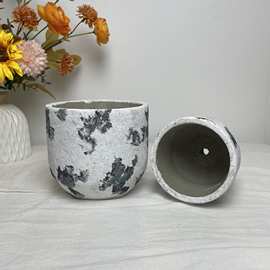 新款水墨风水泥花盆跨境复古多肉仿真绿植种器皿家居装饰摆件批发