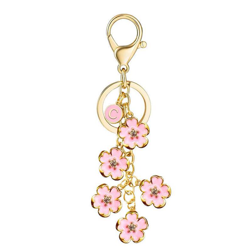 Flower Butterfly Key Ring Initial Flower Keychain Cute Letter Keychain A-Z Keychain Charm Key