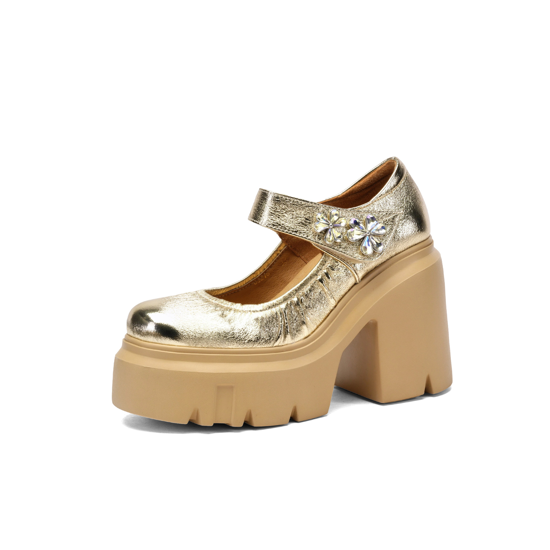 Giày cao gót nữ đế xuồng platform gót 12 cm da thật — Màu đen
