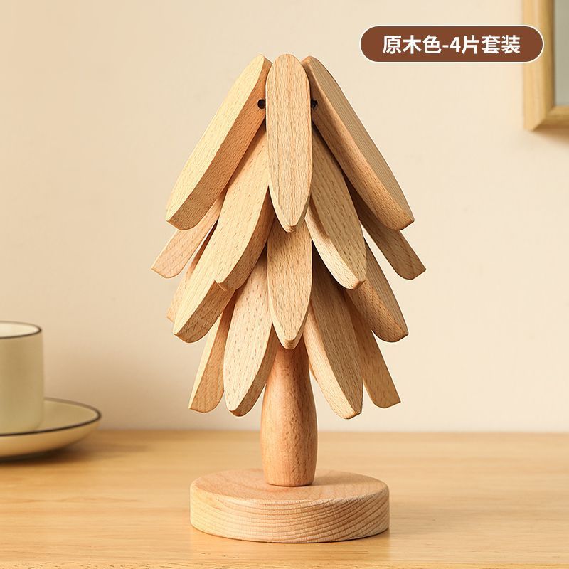 Decoración de mesa de comedor de madera sólida un árbol de alto valor de superficie almohadilla aislante de árbol pequeño almohadilla aislante de árbol plegable creativo árbol de platos de comedor image 11