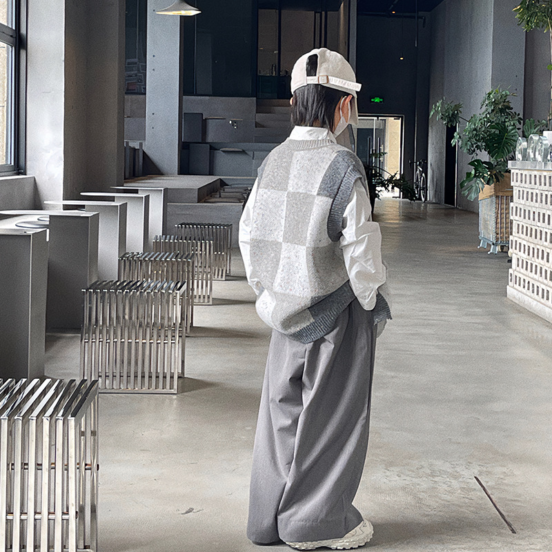 Baoduro ropa para niños Chaqueta de punto para niños chaleco 2023 nueva primavera y otoño ropa abrigo suéter a cuadros estilo coreano para niños