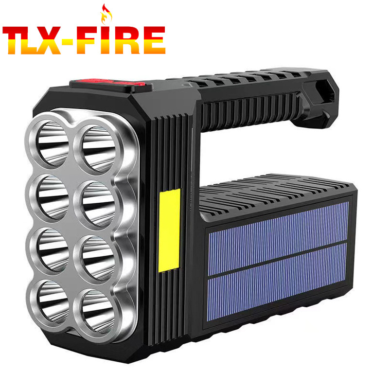 Portable Solar Emergency Light with USB Charging, Cross-border New Model, Strong Light, Smart, with Side Lights, 8 LED Spotlight