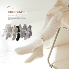 2024春季兒童連褲襪女童春秋打底襪純色公主網紗蝴蝶結女童打底褲