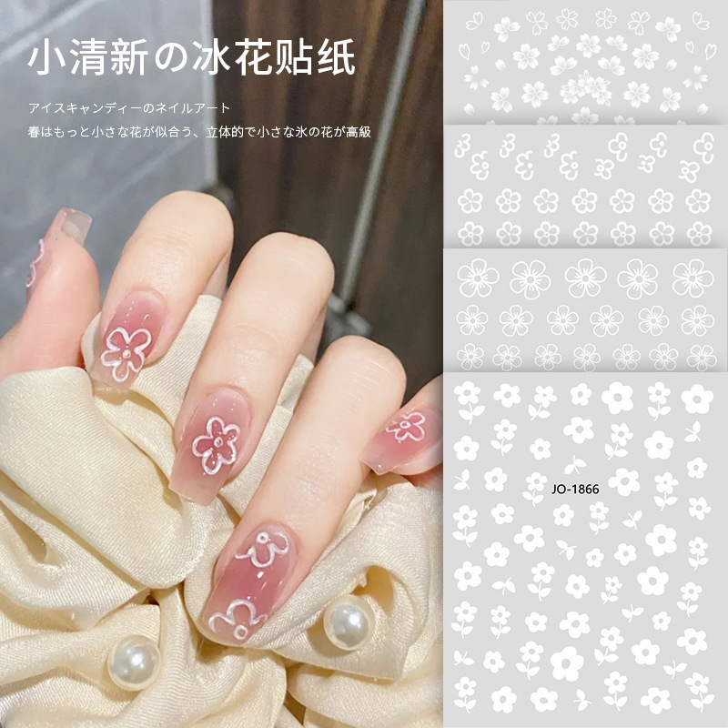 3d Nail Decals Manicure Ice Flower Stickers Ice Transparent White Small Flower Patch Net Red White Flower Decorations Wholesale