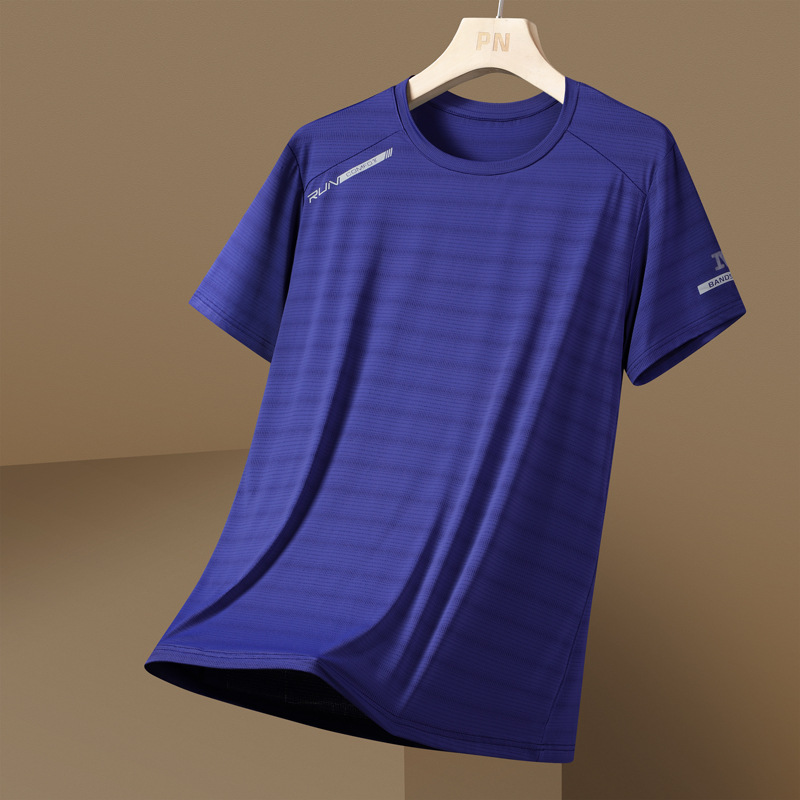 Hombre camiseta de mangas cortas hielo veloz secado superior de verano delgado cuello redondo transpirable deportes de gran tamaño hielo mangas cortas al por mayor